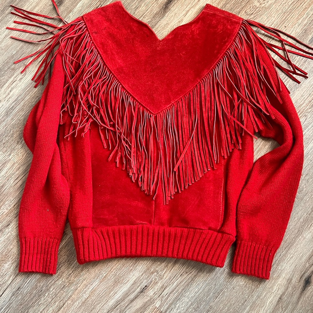 Vibrant Red Fringe Women's Sweater